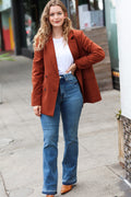 Going Up Rust Double Button Collar Lapel Blazer