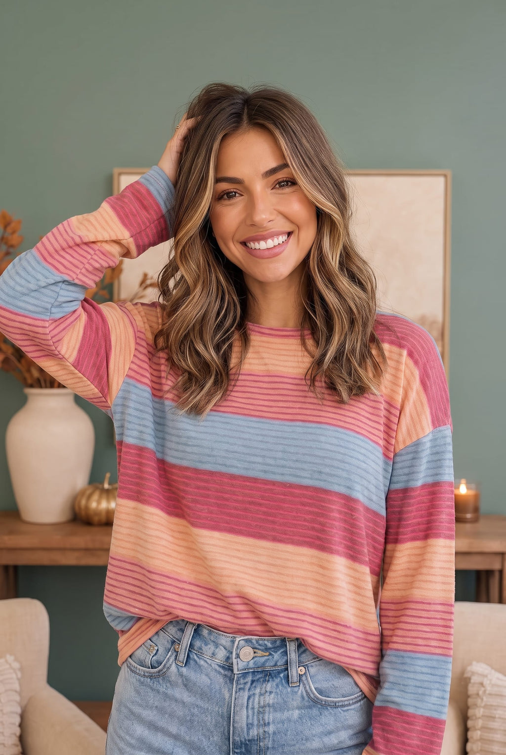 Sunny Stripes Long Sleeve Knit Top