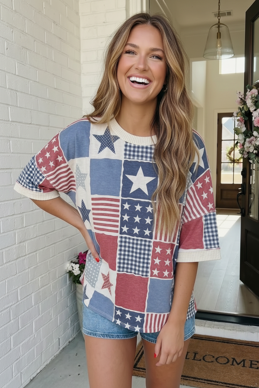 Stars and Stripes Patchwork Oversized Top
