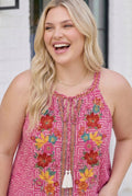 Boho Blooms Embroidered Halter Top in Fuchsia