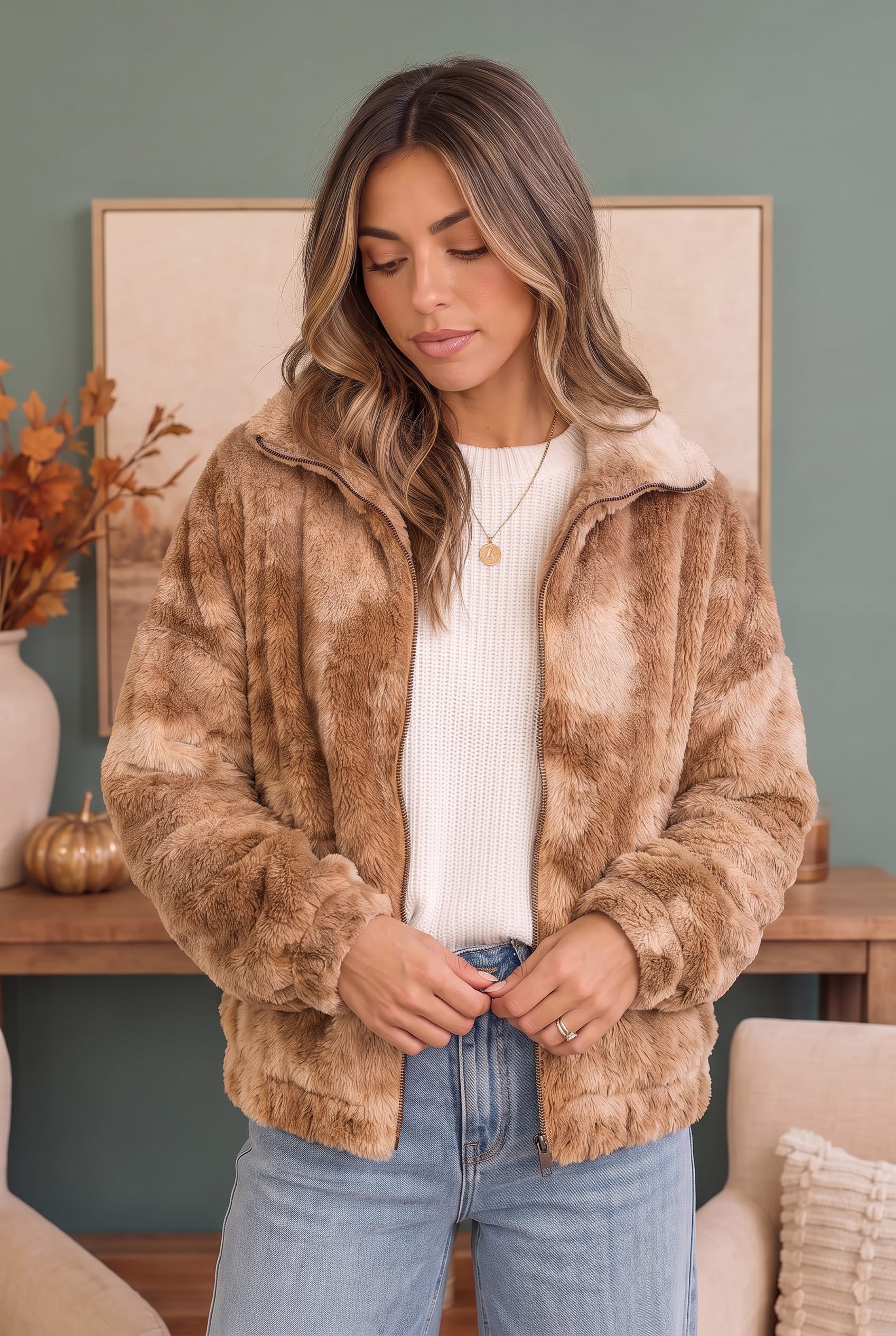 Homecoming Faux Fur Zip Up Jacket