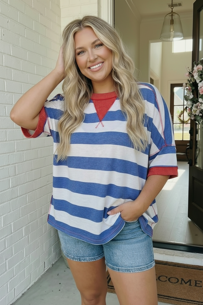 Stripe Patriotic Multi Media Mix Top