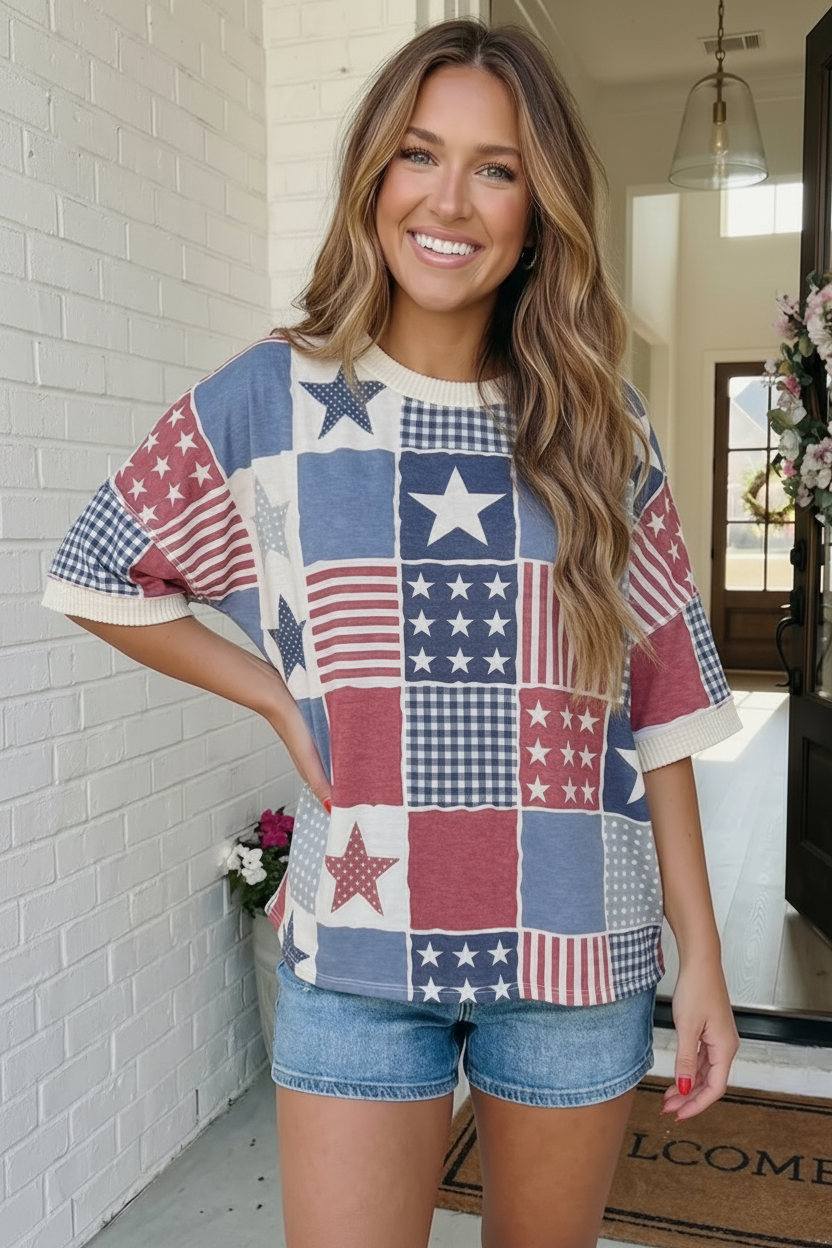 Stars and Stripes Patchwork Oversized Top