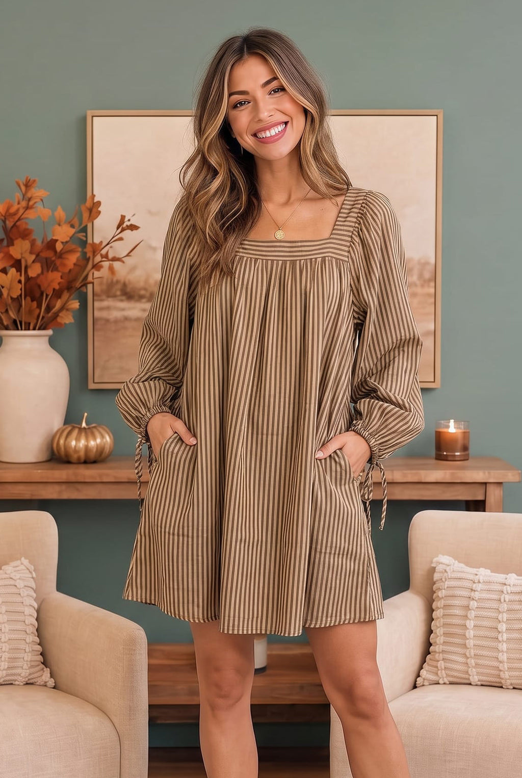 Just Darling Striped Square Neck Mini Dress