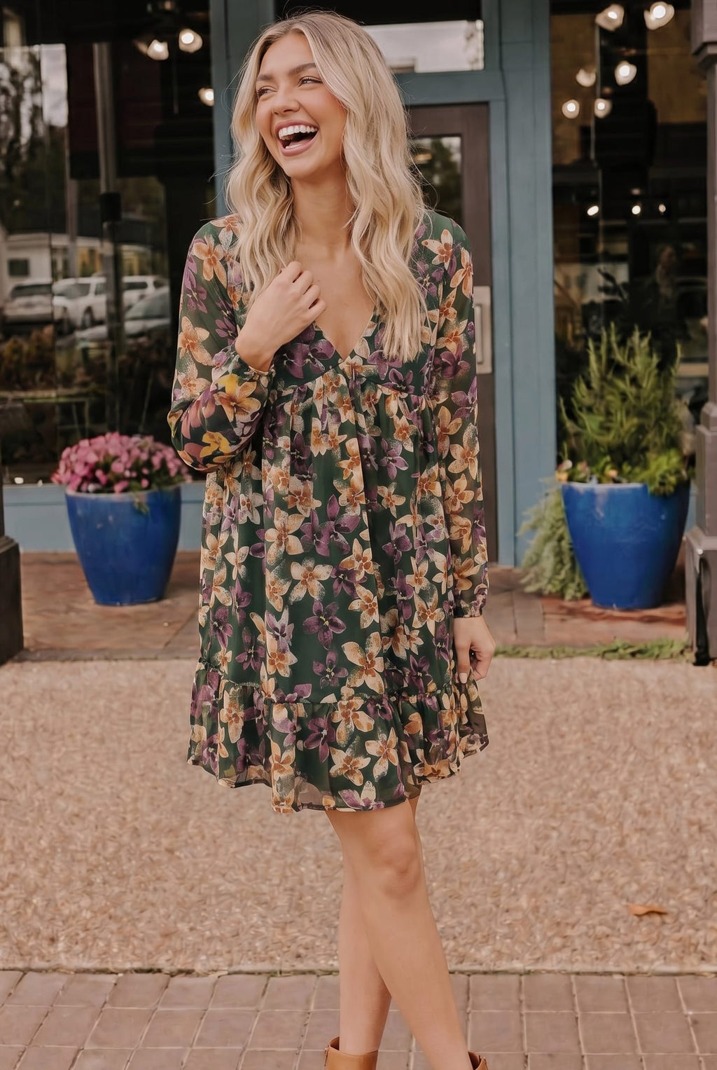 Forest Blooms Long Sleeve Mini Dress