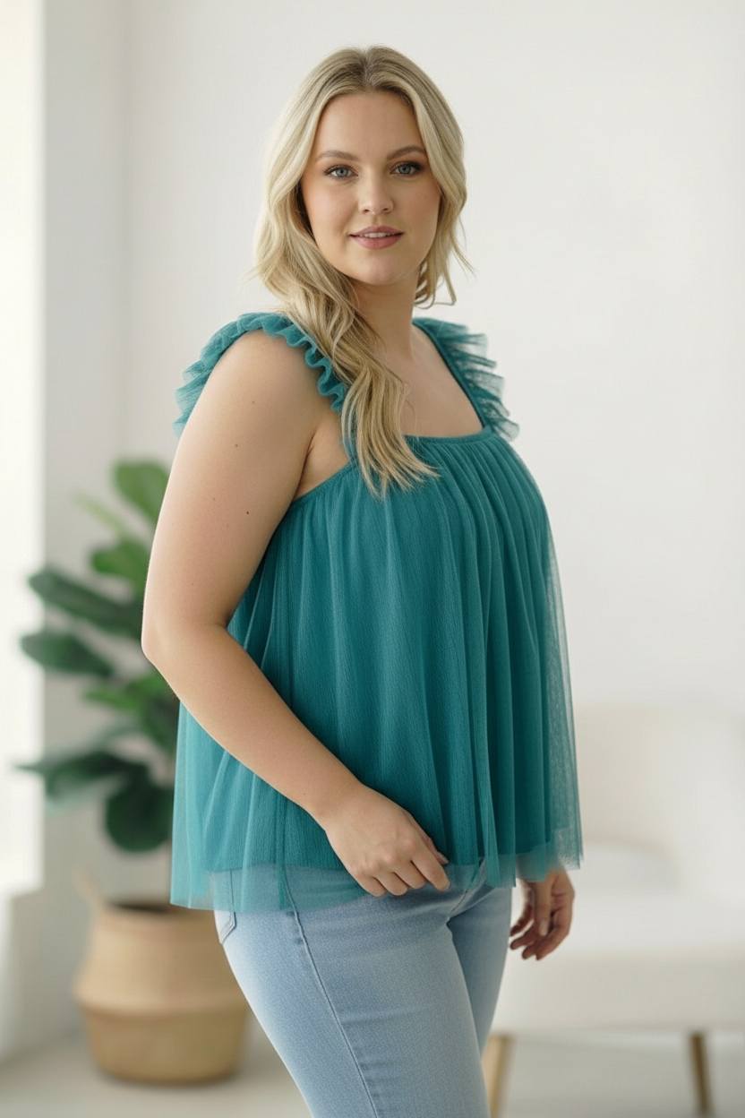 Dreamy Teal Tulle Tank Top