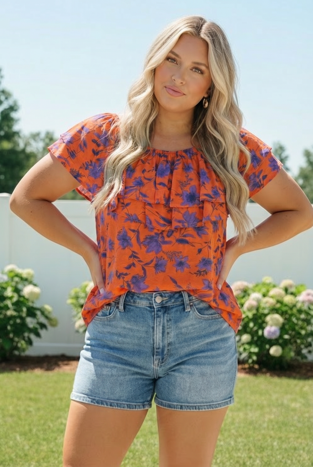 Rust Bloom Ruffle Top
