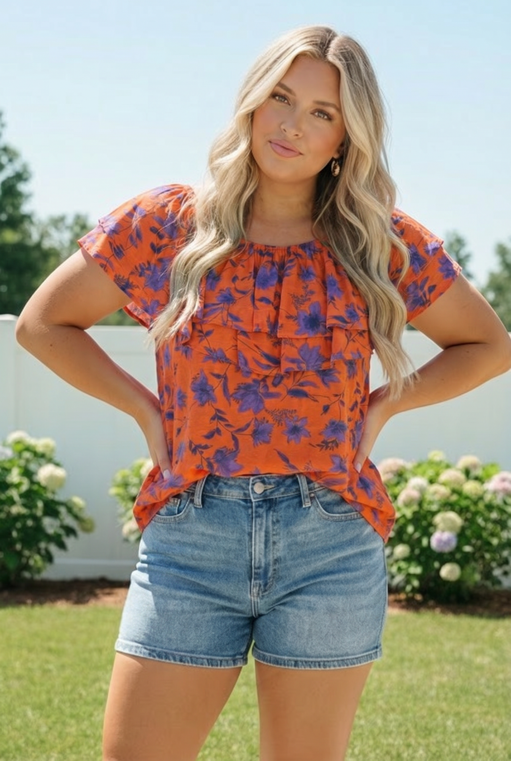 Rust Bloom Ruffle Top