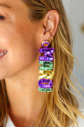 Mardi Gras Sequin & Beaded Dangle Earrings