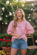 Pretty in Pink Puff Sleeve Button Top