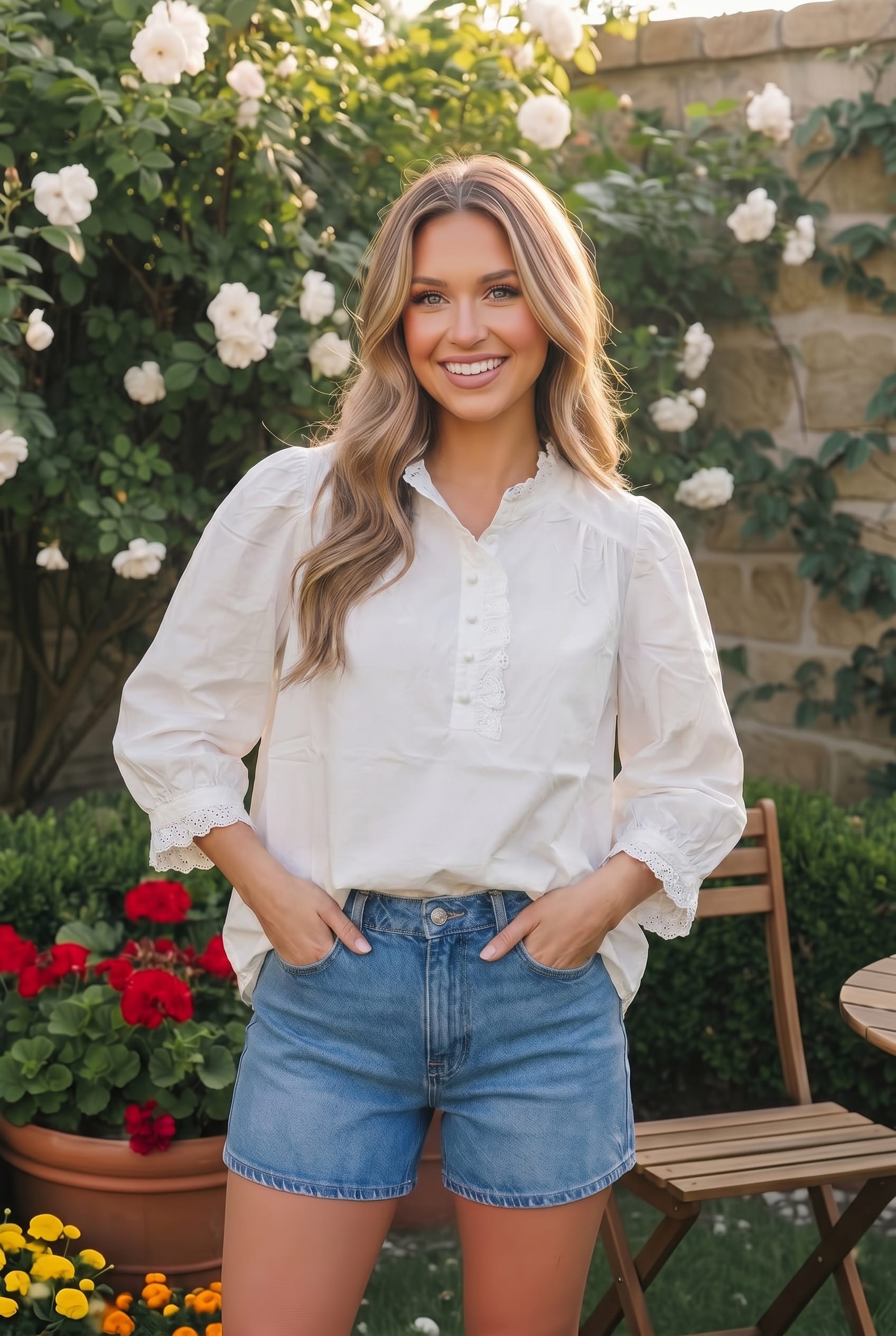 Pretty in White Puff Sleeve Button Top