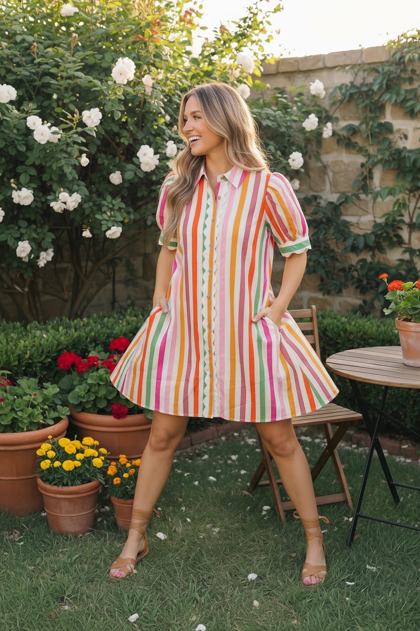 Sunshine Stripes Button Down Mini Dress