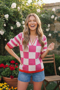 I'll Drive the Golf Cart Checkered Knit Top