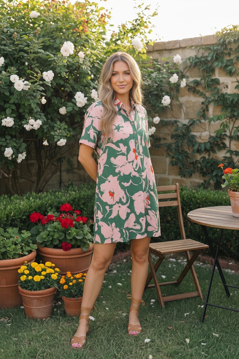 Summer Vacation Floral Shirt Dress