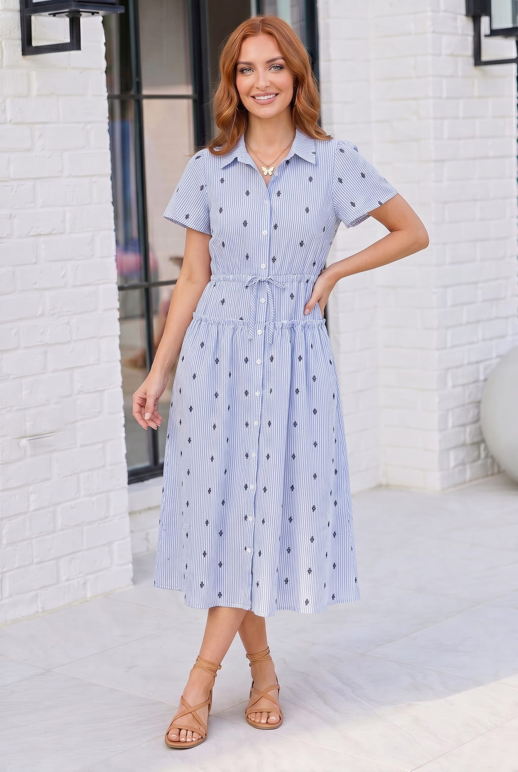 Stripe and Shine Button Down Midi Dress