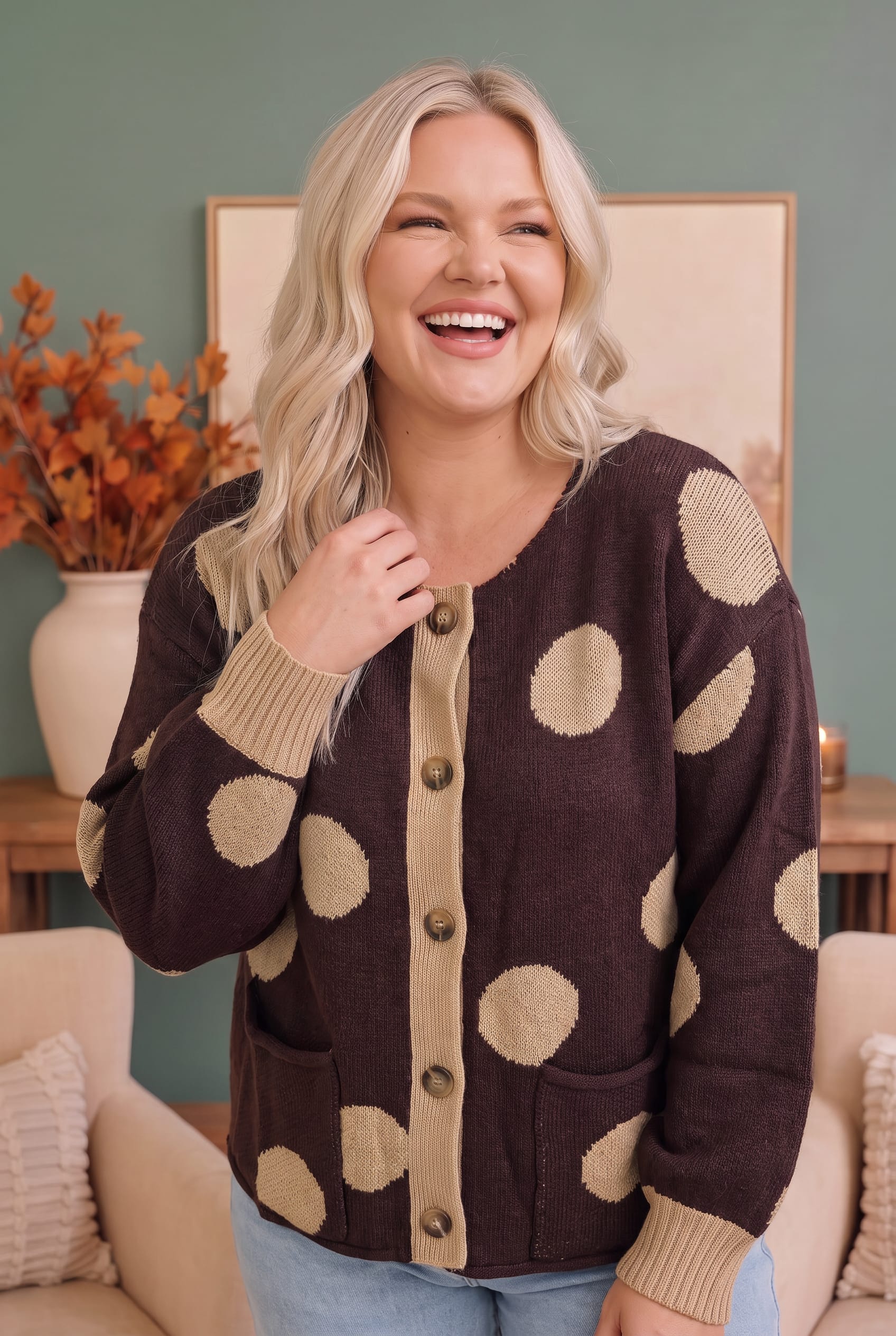 Dotty For You Chocolate Polka Dot Knit Cardigan
