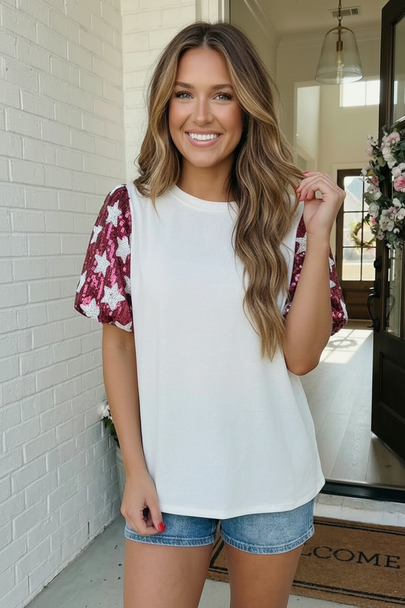 Star Power Sequin Sleeve Top