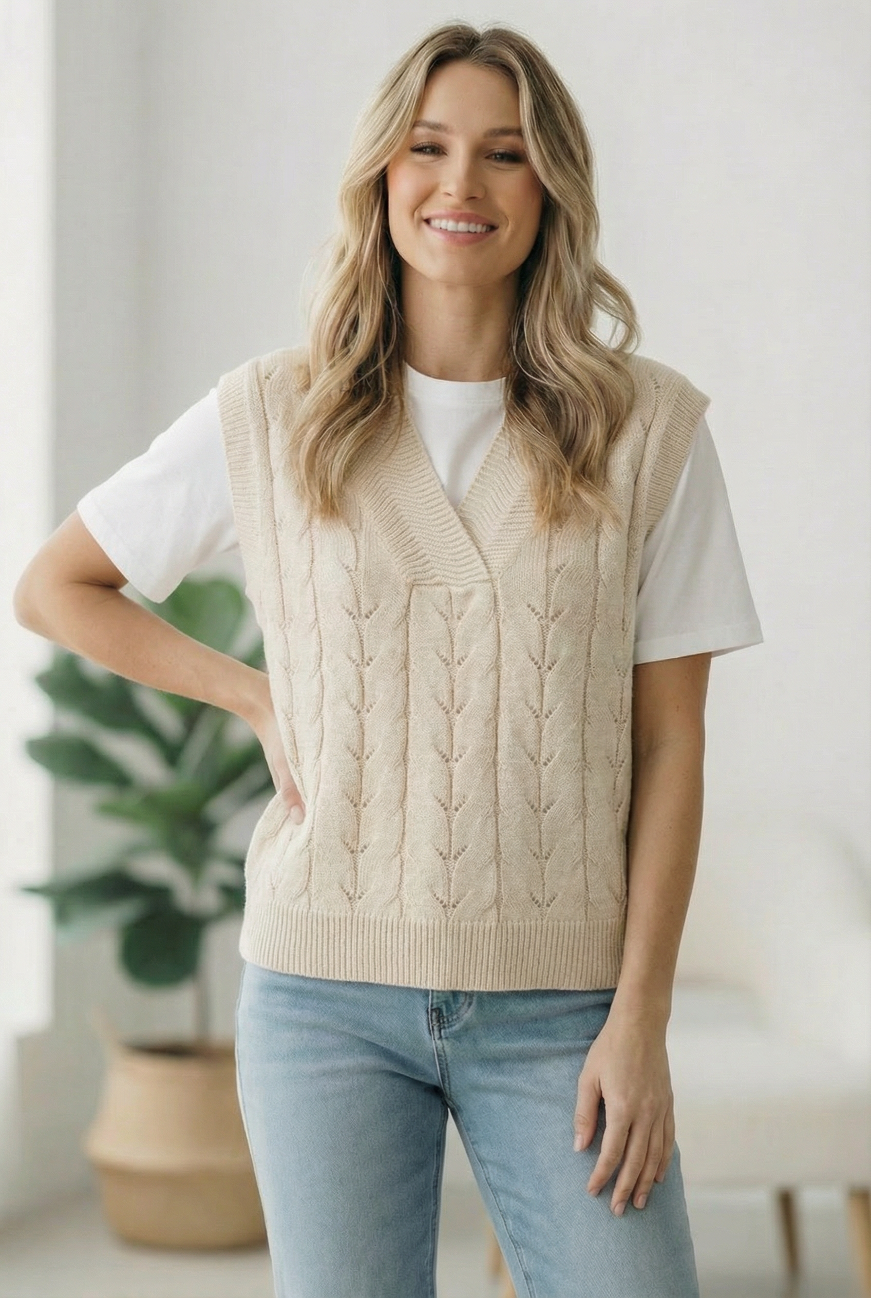 The Soft Breeze Cream Sweater Vest