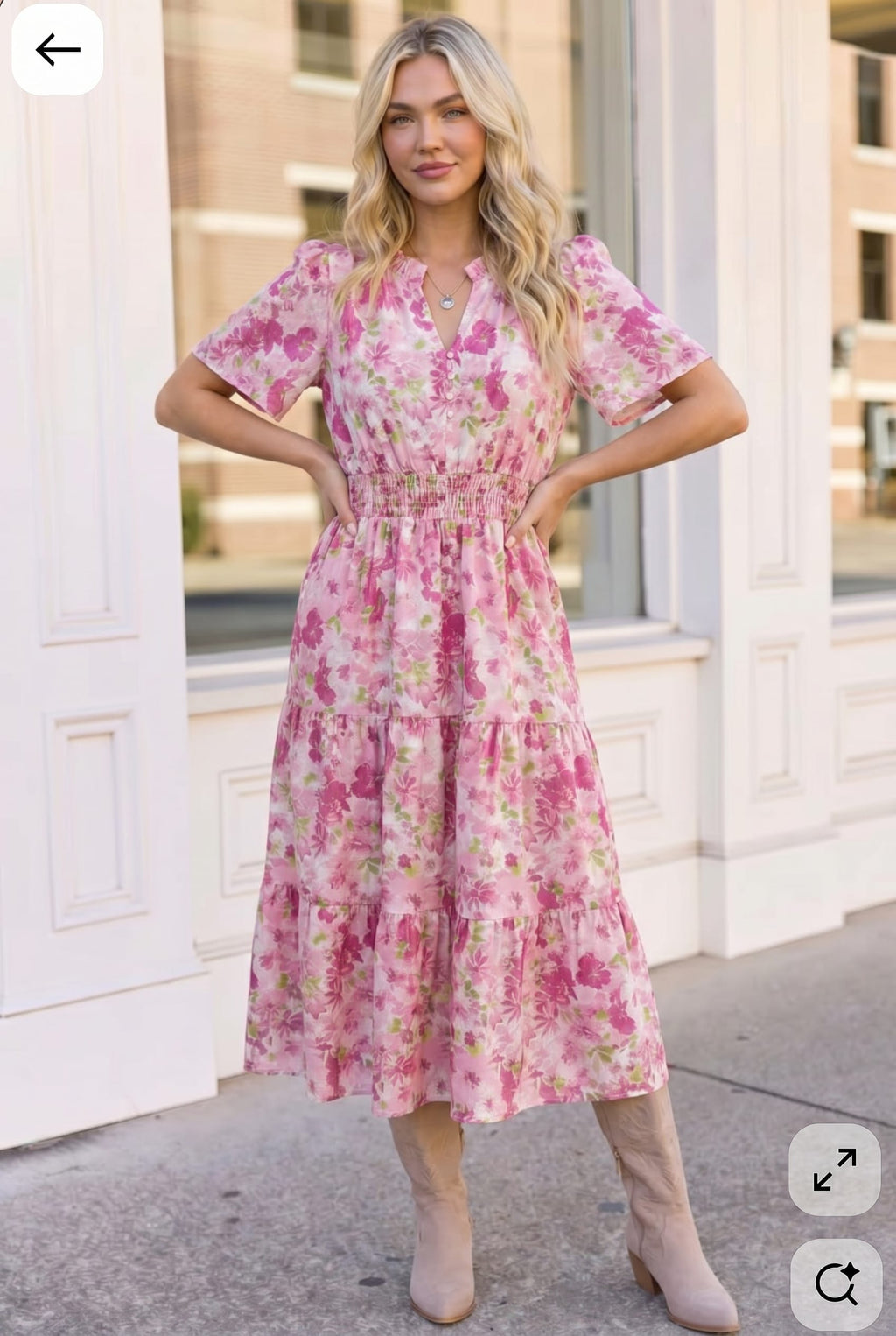 A Georgia Dream in Pink Floral Midi Dress