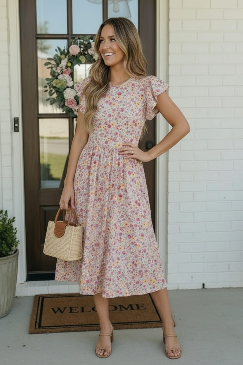 Flutter Into Spring Floral Midi Dress