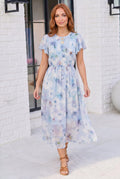 Watercolor Garden Flutter Sleeve Midi Dress