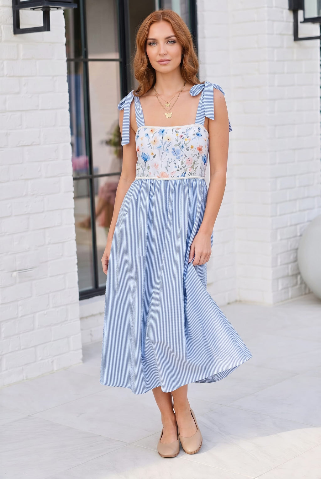 Wildflower Wishes Striped Midi Dress