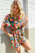 Sunny Days Floral Print Smocked Waist Back Neck Button Romper