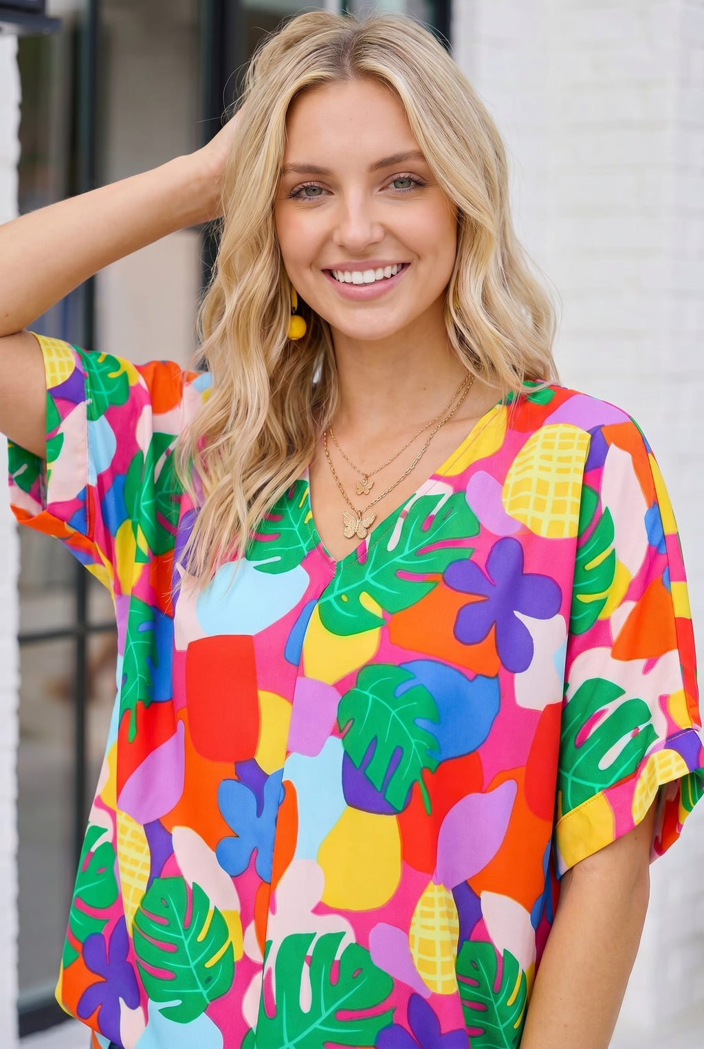 Tropical Pop Art V-Neck Top