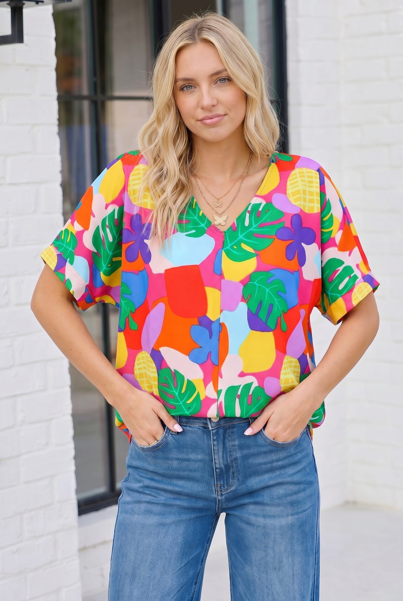 Tropical Pop Art V-Neck Top