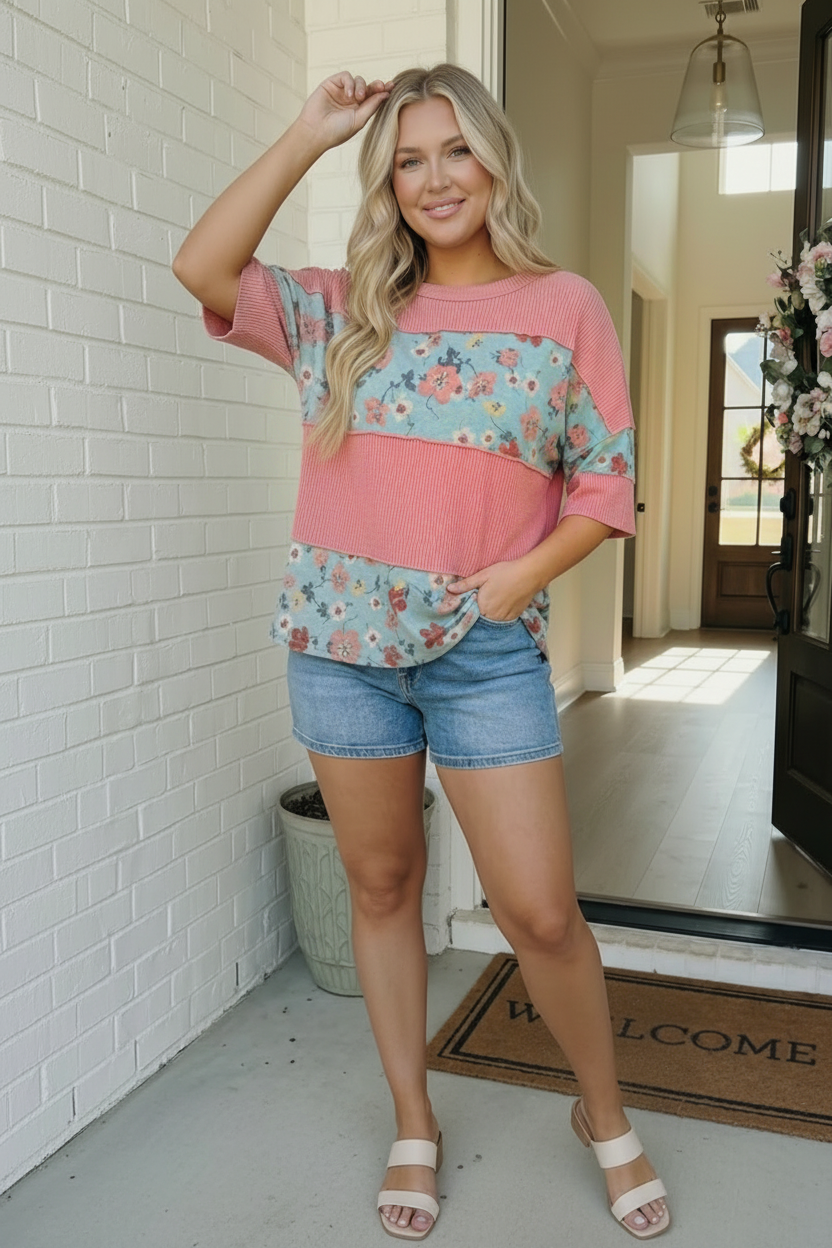 Garden Party Floral Colorblock Top