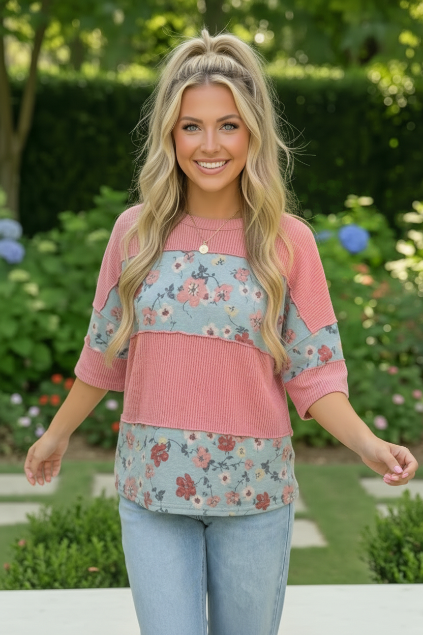 Garden Party Floral Colorblock Top