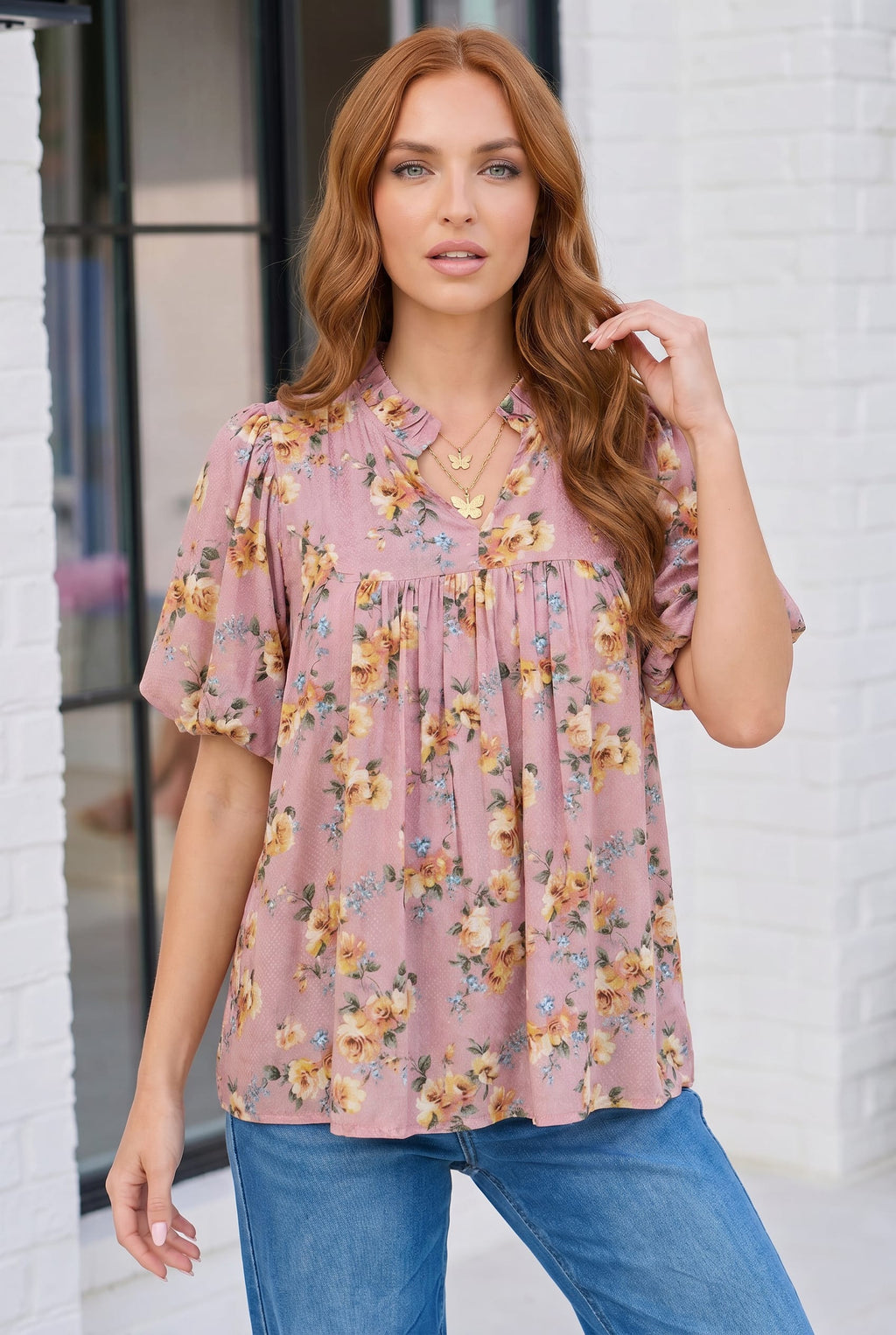 Blooming With Joy Rose Floral Puff Sleeve Top
