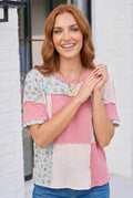 Patchwork Floral Ruffle Top in Pink and Blue
