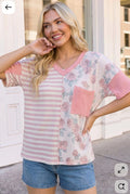 So Rosy Mixed Print V-Neck Top