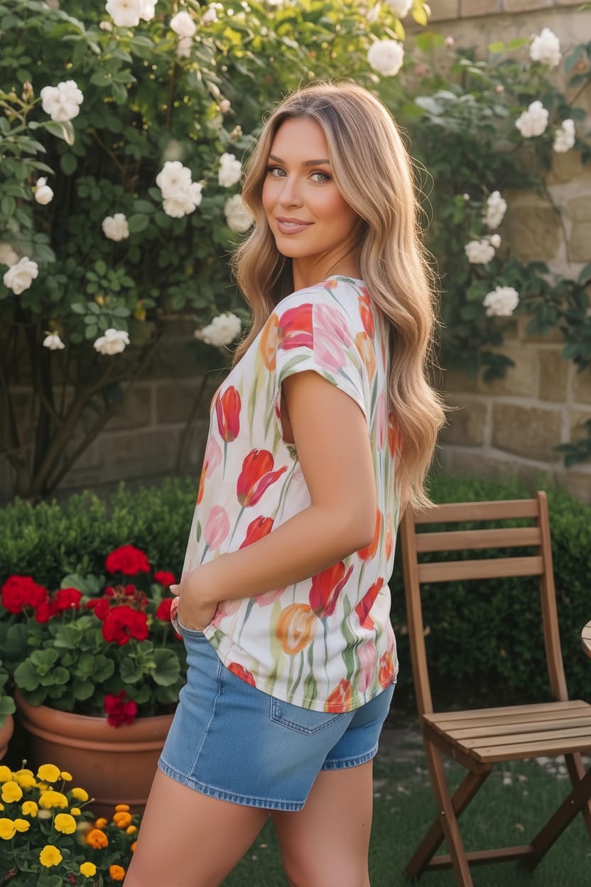 Tulip Garden Floral Print Top