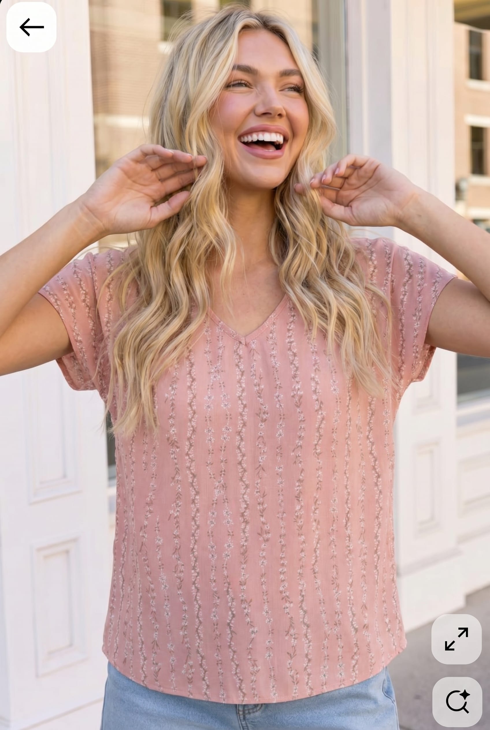 Coral Bloom Floral Stripe V-Neck Top