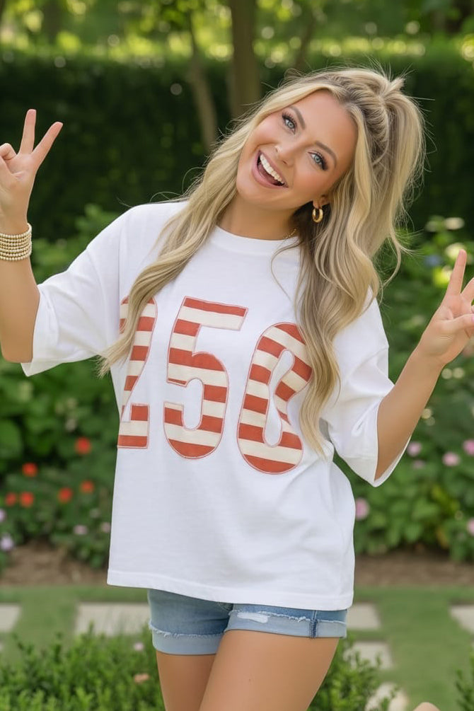 White & Red Stripes '250' Top