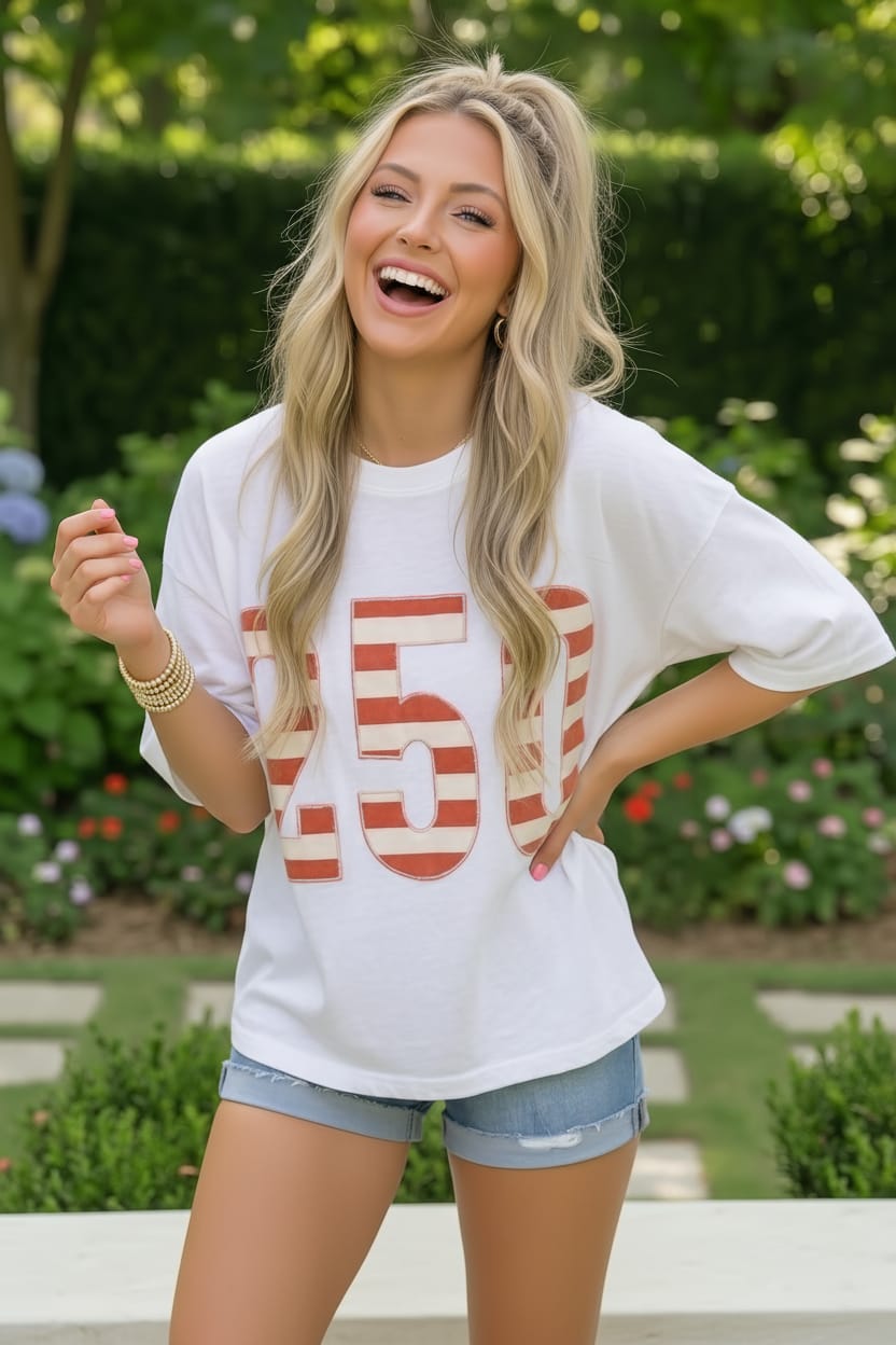White & Red Stripes '250' Top
