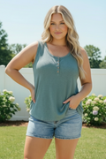 Waffle Knit Henley Tank in Dusty Teal