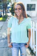 Elegant You Lilac Notched Neck Smocked Short Sleeve Blouse