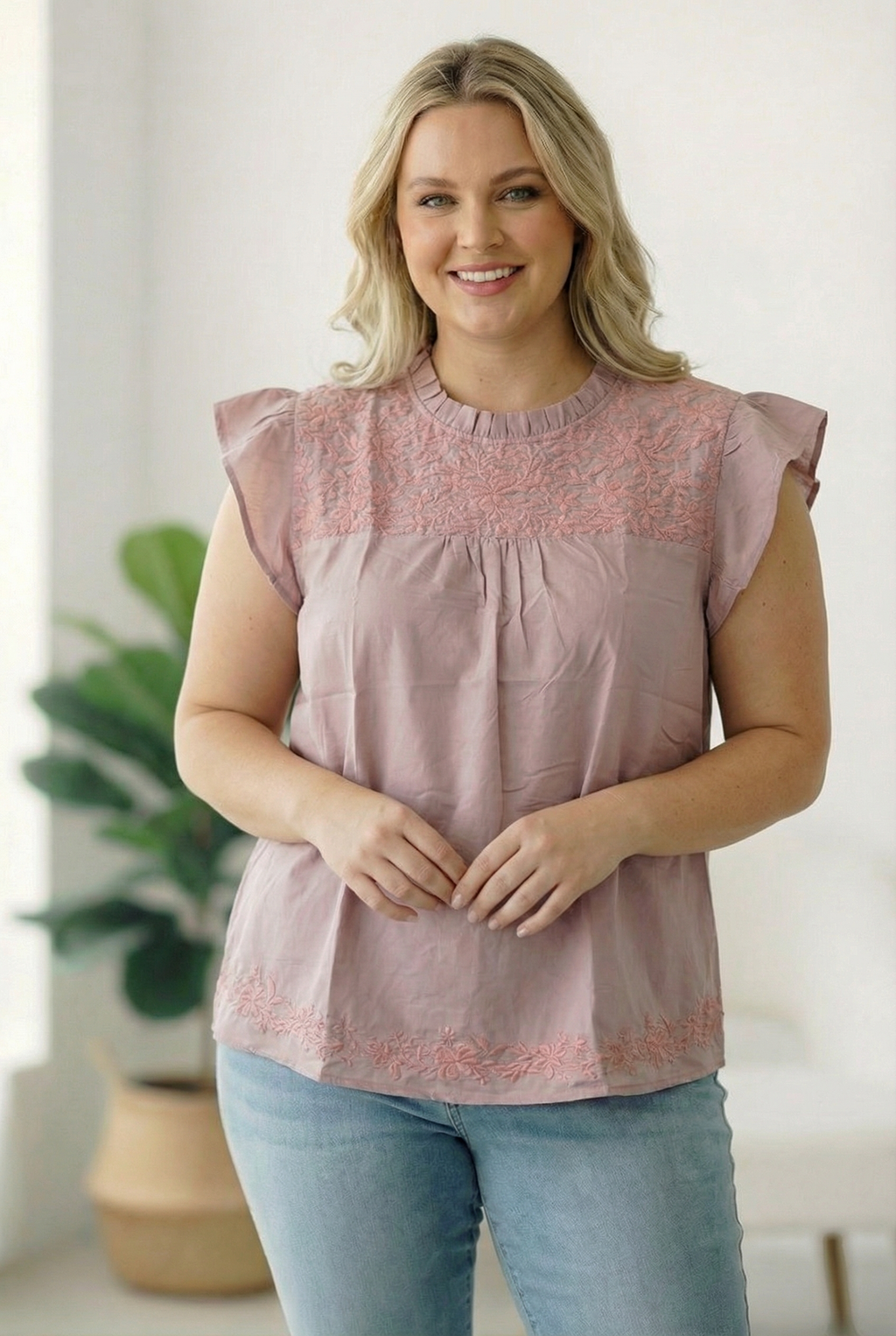 My Dusty Rose Darling Embroidered Blouse